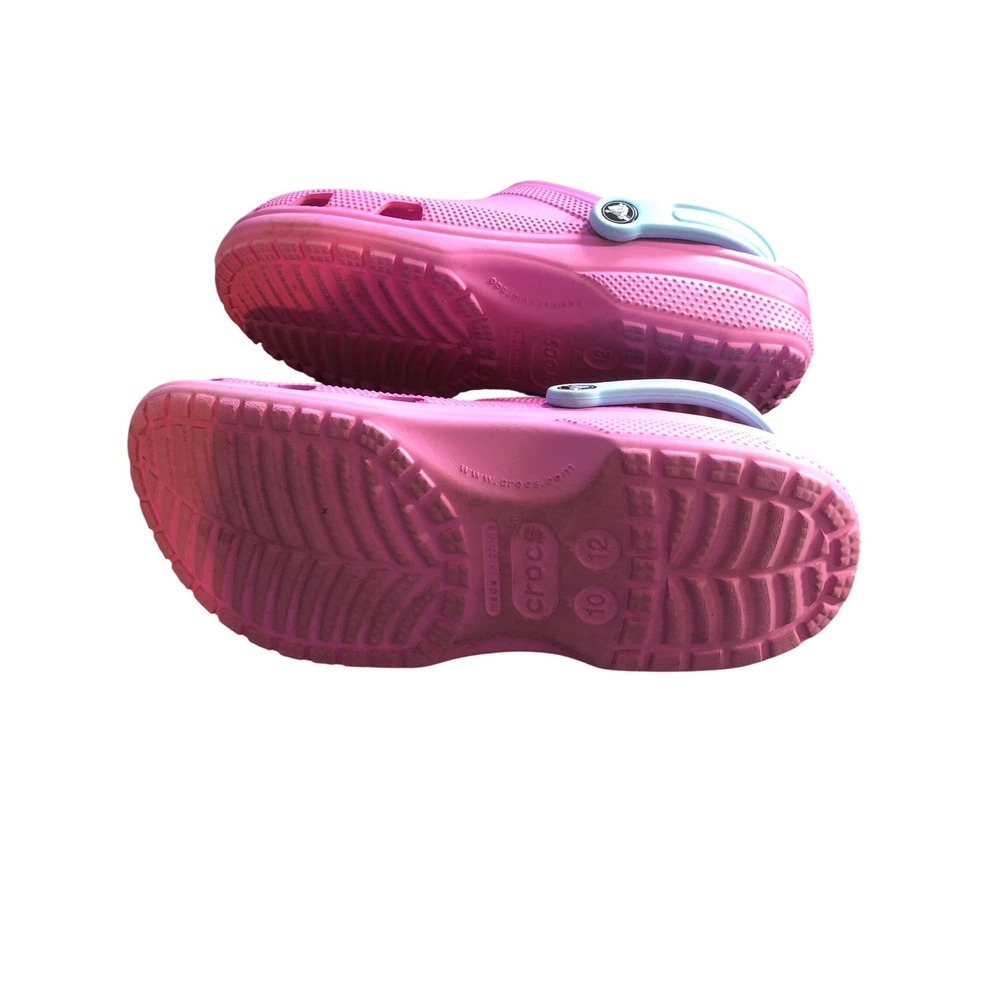 Crocs Classic Clogs Pink Blue Strap Mens 10 Womens 12 Comfort Slip On Shoes - Picture 6 of 9